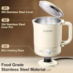 Stariver Portable Travel Kettle, 600ML Small Electric Kettle with Foldable Handle, Food Grade Stainless Steel Collapsible Water Boiler with Dual Modes, Compact for RV, Business Trip, Camping, Beige