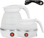 Foldable Electric Travel Kettle - Portable and Convenient Silicone Collapsible Water Boiler and Tea Pot for Camping - Easy Storage with Detachable Power Cord （White）