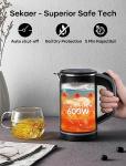 Sekaer Small Electric Tea Kettle Stainless Steel 0.8L Portable Travel Hot Water Boiler, Mini Electric Coffee Kettle with Auto Shut-Off & Boil Dry Protection, Cordless Base & LED Indicator