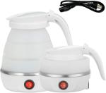 Foldable Electric Travel Kettle - Portable and Convenient Silicone Collapsible Water Boiler and Tea Pot for Camping - Easy Storage with Detachable Power Cord （White）