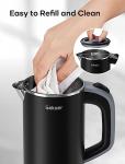 Sekaer Small Electric Tea Kettle Stainless Steel 0.8L Portable Travel Hot Water Boiler, Mini Electric Coffee Kettle with Auto Shut-Off & Boil Dry Protection, Cordless Base & LED Indicator