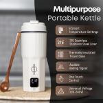 HULLIARD Travel Electric Kettle - 316 Stainless Steel, Portable Tea Kettle & Water Heater, 450ml Portable Water Boiler, 6 Temperature Settings, Auto Shut-Off, Universal Voltage (100-240V)