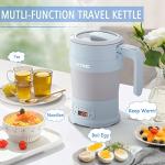 HYTRIC Travel Electric Kettle, 700ML Foldable Small Electric Kettle BPA-Free, Portable Kettle with Multifunctional Panel, Collapsible Hot Water Kettle with Keep Warm & Delay Start, 110V Blue