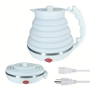 DOFQQG Travel Kettle Electric, Portable Travel Tea Kettle Small, Ultra-thin Collpasible Electric Kettle, Food Grade Silicone Foldable, Auto Shut off and Keep Warm, 110V 555ml (White)