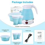 Portable Electric Kettle Travel Size, 600ML Small Foldable Tea Coffee Kettle with Collapsible Bowl and Cups, 5 Min Fast Water Boiling, BPA Free Food Grade Silicone, 110V 400W
