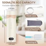Travel Electric Kettle Portable Mini Kettle,316 Stainless Steel 16.91Oz/500ML,Small Hot Water Boiler with 4 Temperature Settings,Fast Boiling Water with Auto Shut-Off and Boil Dry Protection