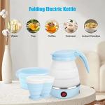 Travel Foldable Electric Kettle, Portable Kettle for Fast Water Boiling Tea Coffee, with 1 Collapsible Bowl and 2 Cups, Food Grade Silicon, 600ML 110V