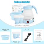 Travel Foldable Electric Kettle, Portable Kettle for Fast Water Boiling Tea Coffee, with 1 Collapsible Bowl and 2 Cups, Food Grade Silicon, 600ML 110V