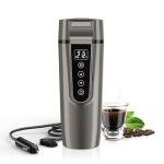 FVPE Car Travel Electric Kettle, 12V/24V Kettle Portable Water Boiler, Large Display Multi-Temp Adjustment Car Water Heater,304 Stainless Steel Truck Heating Cup for Brewing Coffee Tea(Grey, 400 mL)