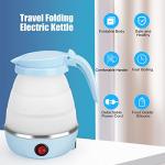 Travel Foldable Electric Kettle, Portable Kettle for Fast Water Boiling Tea Coffee, with 1 Collapsible Bowl and 2 Cups, Food Grade Silicon, 600ML 110V