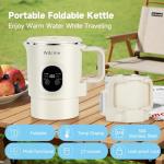 0.8L Portable Travel Electric Kettle, 27 Ounce Foldable Small Electric Kettle 304 Stainless Steel, Collapsible Mini Hot Water Boiler Heater with Temperature Control (White)