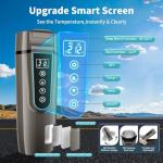 FVPE Car Travel Electric Kettle, 12V/24V Kettle Portable Water Boiler, Large Display Multi-Temp Adjustment Car Water Heater,304 Stainless Steel Truck Heating Cup for Brewing Coffee Tea(Grey, 400 mL)