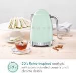 SMEG 7-Cup Variable Temperature Electric Kettle - Retro Style Aesthetic with Advanced Technology - Stainless Steel, 1400W, 120V, 360° Swivel Base, Keep Warm Function (Pastel Green)