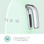 SMEG 7-Cup Variable Temperature Electric Kettle - Retro Style Aesthetic with Advanced Technology - Stainless Steel, 1400W, 120V, 360° Swivel Base, Keep Warm Function (Pastel Green)