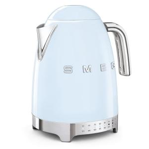 SMEG 7-Cup Variable Temperature Electric Kettle - Retro Style Aesthetic with Advanced Technology - Stainless Steel, 1400W, 120V, 360° Swivel Base, Keep Warm Function (Pastel Blue)