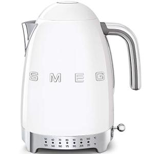 SMEG 7-Cup Variable Temperature Electric Kettle - Retro Style Aesthetic with Advanced Technology - Stainless Steel, 1400W, 120V, 360° Swivel Base, Keep Warm Function (White)