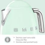 SMEG 7-Cup Variable Temperature Electric Kettle - Retro Style Aesthetic with Advanced Technology - Stainless Steel, 1400W, 120V, 360° Swivel Base, Keep Warm Function (Pastel Green)