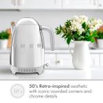 SMEG 7-Cup Variable Temperature Electric Kettle - Retro Style Aesthetic with Advanced Technology - Stainless Steel, 1400W, 120V, 360° Swivel Base, Keep Warm Function (Silver)