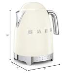 Smeg 50's Retro 7 Cup Stainless Steel Variable Temperature Electric Kettle with 7 Temperature Settings, Led Display, Swivel Base and Keep Warm Function Cream KLF04CRUS