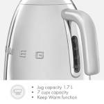 SMEG 7-Cup Variable Temperature Electric Kettle - Retro Style Aesthetic with Advanced Technology - Stainless Steel, 1400W, 120V, 360° Swivel Base, Keep Warm Function (Silver)