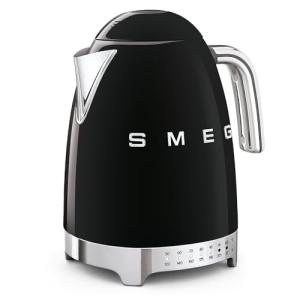 SMEG 7-Cup Variable Temperature Electric Kettle - Retro Style Aesthetic with Advanced Technology - Stainless Steel, 1400W, 120V, 360° Swivel Base, Keep Warm Function (Black)