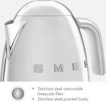 SMEG 7-Cup Variable Temperature Electric Kettle - Retro Style Aesthetic with Advanced Technology - Stainless Steel, 1400W, 120V, 360° Swivel Base, Keep Warm Function (Silver)