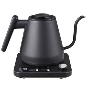 Gooseneck Electric Kettle, Variable Temp Control with 5 Presets & ±5°F Adjustments, 1200W Rapid Boil, 2H Keep Warm, Real-Time Temp Display, Precise Pouring, Coffee & Tea Kettle, Stainless Steel, Black