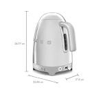 SMEG 7-Cup Variable Temperature Electric Kettle - Retro Style Aesthetic with Advanced Technology - Stainless Steel, 1400W, 120V, 360° Swivel Base, Keep Warm Function (Silver)