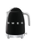 SMEG 7-Cup Variable Temperature Electric Kettle - Retro Style Aesthetic with Advanced Technology - Stainless Steel, 1400W, 120V, 360° Swivel Base, Keep Warm Function (Black)