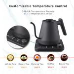 Gooseneck Electric Kettle, Variable Temp Control with 5 Presets & ±5°F Adjustments, 1200W Rapid Boil, 2H Keep Warm, Real-Time Temp Display, Precise Pouring, Coffee & Tea Kettle, Stainless Steel, Black
