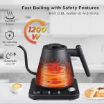Gooseneck Electric Kettle, Variable Temp Control with 5 Presets & ±5°F Adjustments, 1200W Rapid Boil, 2H Keep Warm, Real-Time Temp Display, Precise Pouring, Coffee & Tea Kettle, Stainless Steel, Black