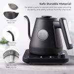 Gooseneck Electric Kettle, Variable Temp Control with 5 Presets & ±5°F Adjustments, 1200W Rapid Boil, 2H Keep Warm, Real-Time Temp Display, Precise Pouring, Coffee & Tea Kettle, Stainless Steel, Black