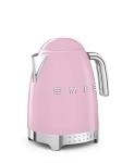 SMEG 7-Cup Variable Temperature Electric Kettle - Retro Style Aesthetic with Advanced Technology - Stainless Steel, 1400W, 120V, 360° Swivel Base, Keep Warm Function (Pink)
