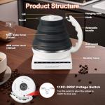 Ultrathin Food Grade Silicone Travel Foldable Electric Kettle Variable Temperature Control with Dual Voltage, Auto Shutoff & Boil Dry Protection & Keep Warm, 555ML 110-220V US Plug (Black)