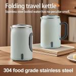 0.6l Electric Travel Kettle with 400w, 304 Stainless Steel Bpa-Free, Compact for Camping/Office/On The Go, Double Insulation, Folding Handle, Multifunction As Kettle, Saucepan, Drinking Cup