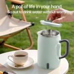 0.6l Electric Travel Kettle with 400w, 304 Stainless Steel Bpa-Free, Compact for Camping/Office/On The Go, Double Insulation, Folding Handle, Multifunction As Kettle, Saucepan, Drinking Cup