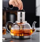Induction Cooker Special Teapot With Cool Handle, Heat Resistant Borosilicate Glass Teapot With Stainless Steel Inner Filter, Tea Kettle Stovetop Glass Flower - 800ml