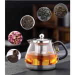 Induction Cooker Special Teapot With Cool Handle, Heat Resistant Borosilicate Glass Teapot With Stainless Steel Inner Filter, Tea Kettle Stovetop Glass Flower - 800ml