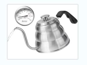Pour Over Kettle for Manual Drip Coffee and Tea with Thermometer 28oz Gooseneck Kettle with Flow Control Stainless Steel Water Kettle for Stovetop,800ml,4 Cup,Silver,1Pack