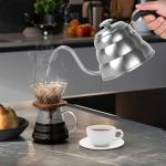 Pour Over Kettle for Manual Drip Coffee and Tea with Thermometer 28oz Gooseneck Kettle with Flow Control Stainless Steel Water Kettle for Stovetop,800ml,4 Cup,Silver,1Pack