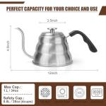 Pour Over Kettle for Manual Drip Coffee and Tea with Thermometer 28oz Gooseneck Kettle with Flow Control Stainless Steel Water Kettle for Stovetop,800ml,4 Cup,Silver,1Pack