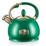 SUSTEAS Stove Top Whistling Tea Kettle - Food Grade Stainless Steel Teakettle Teapot with Cool Touch Ergonomic Handle, With 1 Silicone Pinch Mitt Included, 2.64 Quart (Green)