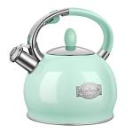 RETTBERG Tea Kettles Stovetop, 2.64 Quart Induction Whistling Tea Kettles Food Grade Stainless Steel Teapots with Cool Touch Handle Mint Green