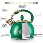 SUSTEAS Stove Top Whistling Tea Kettle - Food Grade Stainless Steel Teakettle Teapot with Cool Touch Ergonomic Handle, With 1 Silicone Pinch Mitt Included, 2.64 Quart (Green)