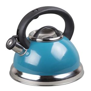 3.0 QT Stainless Steel Whistling Tea Kettle – Quick Boil Encapsulated Base, Cool-Touch Handle, Loud Whistle, Stovetop Safe – Aqua Blue