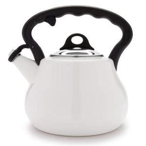Farberware Lovely Lady Stovetop Tea Kettle, Whistling Teapot, Porcelain Enamel on Carbon Steel, BPA-Free, Rust-Proof, Cool Handle, 2 qt, 8 Cup Capacity, Pearl