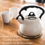 Farberware Lovely Lady Stovetop Tea Kettle, Whistling Teapot, Porcelain Enamel on Carbon Steel, BPA-Free, Rust-Proof, Cool Handle, 2 qt, 8 Cup Capacity, Pearl