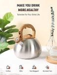 BELANKO 2.7 Quart Tea Kettle for Stovetops - Food Grade Stainless Steel Teapot with Loud Whistle, Cool-Touch Wood Pattern Handle, Rust-Resistant Whistling Kettle - Classic Silver