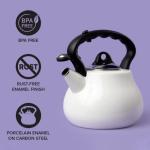 Farberware Lovely Lady Stovetop Tea Kettle, Whistling Teapot, Porcelain Enamel on Carbon Steel, BPA-Free, Rust-Proof, Cool Handle, 2 qt, 8 Cup Capacity, Pearl
