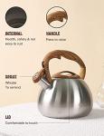 BELANKO 2.7 Quart Tea Kettle for Stovetops - Food Grade Stainless Steel Teapot with Loud Whistle, Cool-Touch Wood Pattern Handle, Rust-Resistant Whistling Kettle - Classic Silver